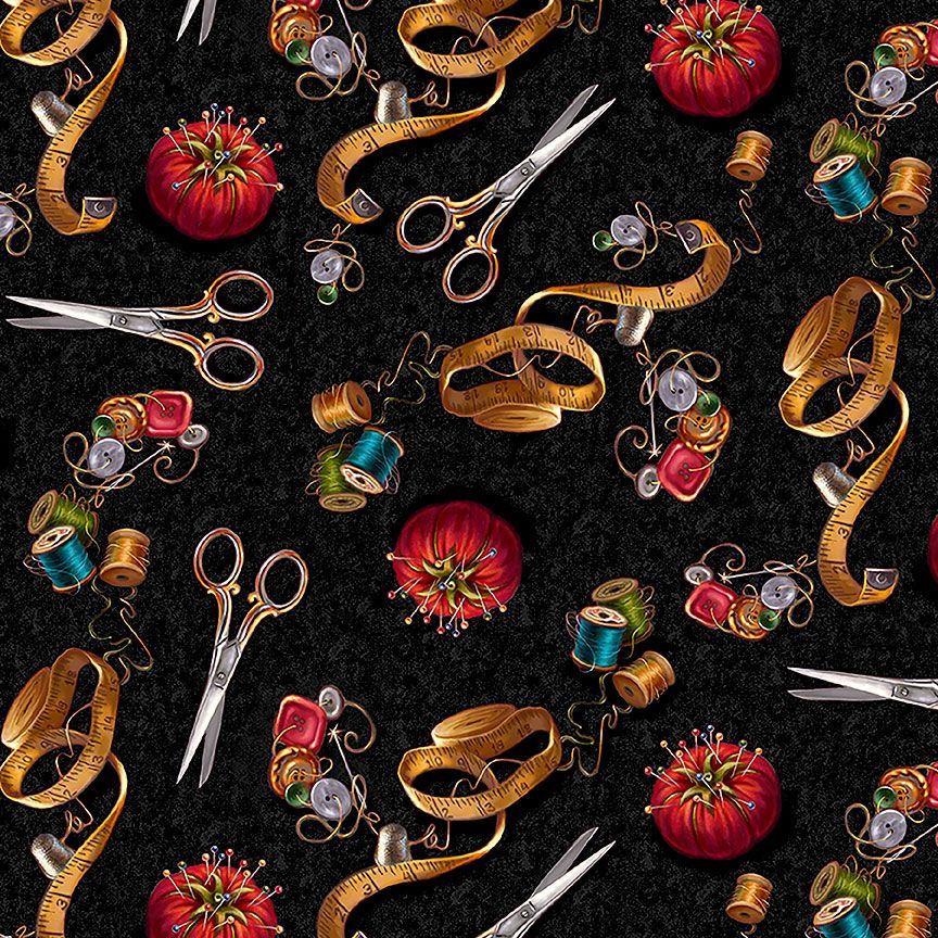 SEWING TOOLS DONA in Black | Timeless Treasures  | Blood Sweat & Shears