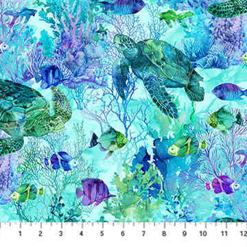Coral Reef | Turquoise Multi Turtle & Fish