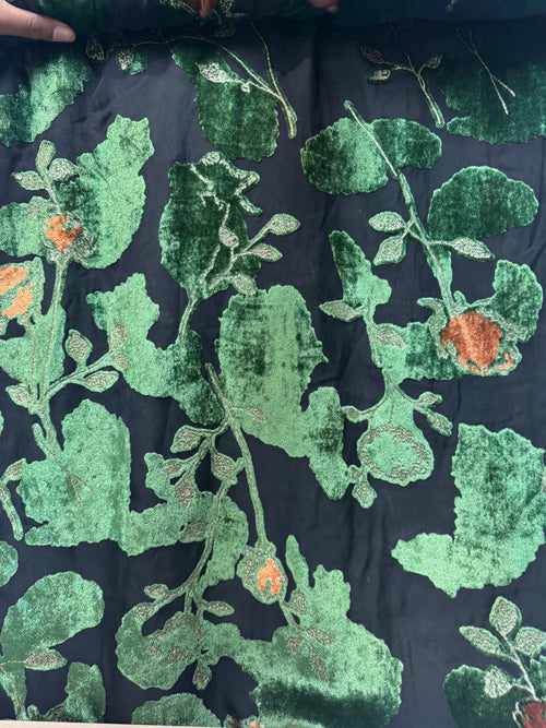 Black with Green Flowers | Silk Burnout Velvet