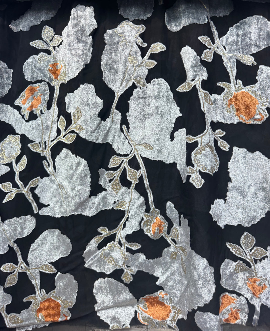 Black with Silver Flowers | Silk Burnout Velvet