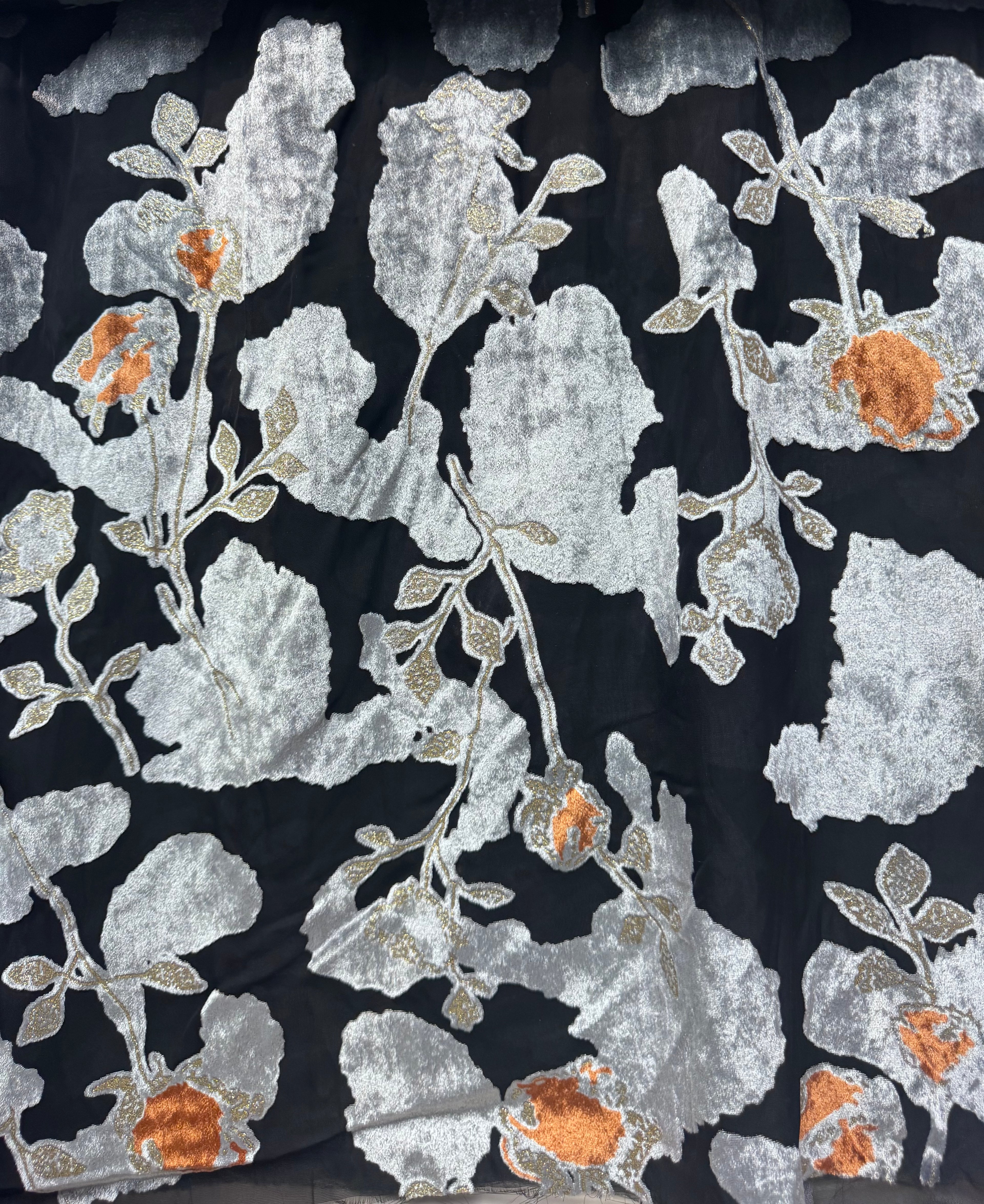Black with Silver Flowers | Silk Burnout Velvet