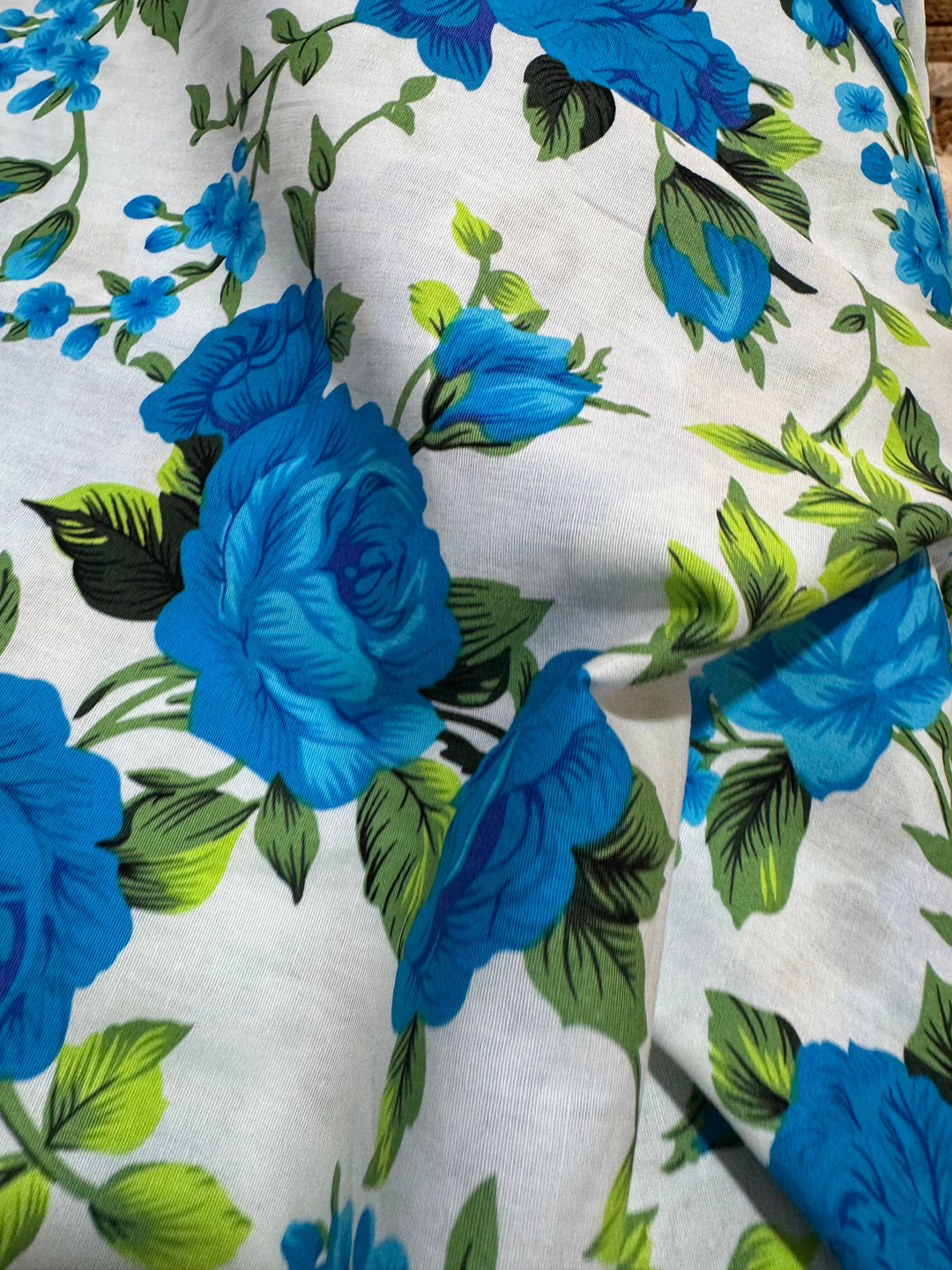Fine Cotton Fabric - White with Blue Flowers