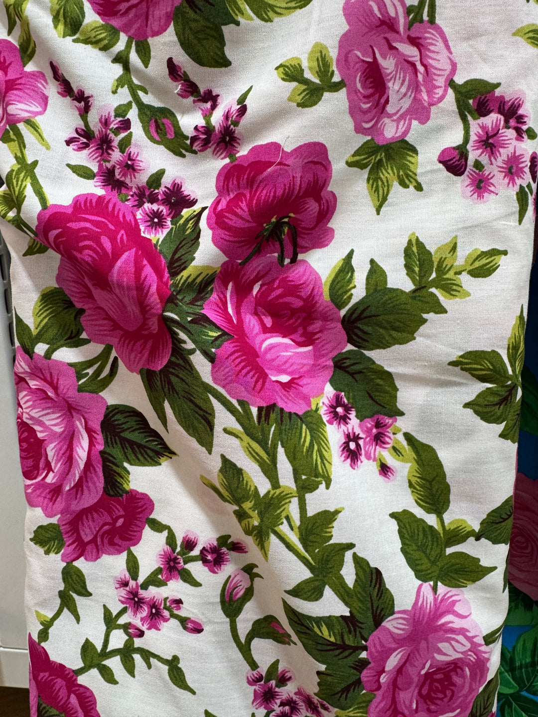 Fine Cotton Fabric - White with Pink Flowers
