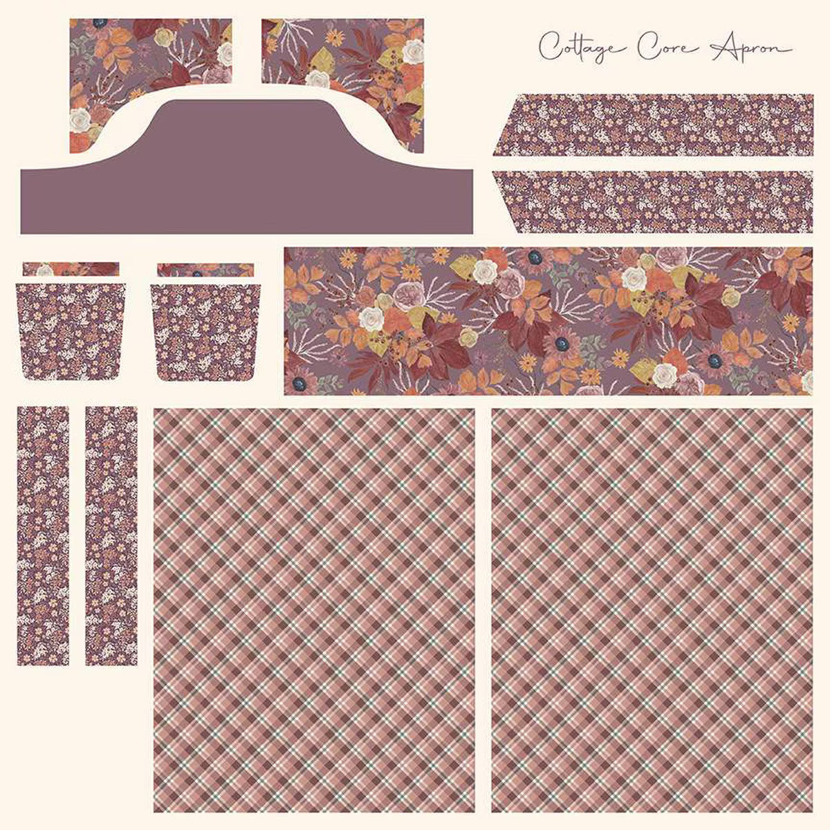 Evening on the Prairie Home Dec 60“ x 60” Cottage Core Apron Panel Grape| Price per Panel