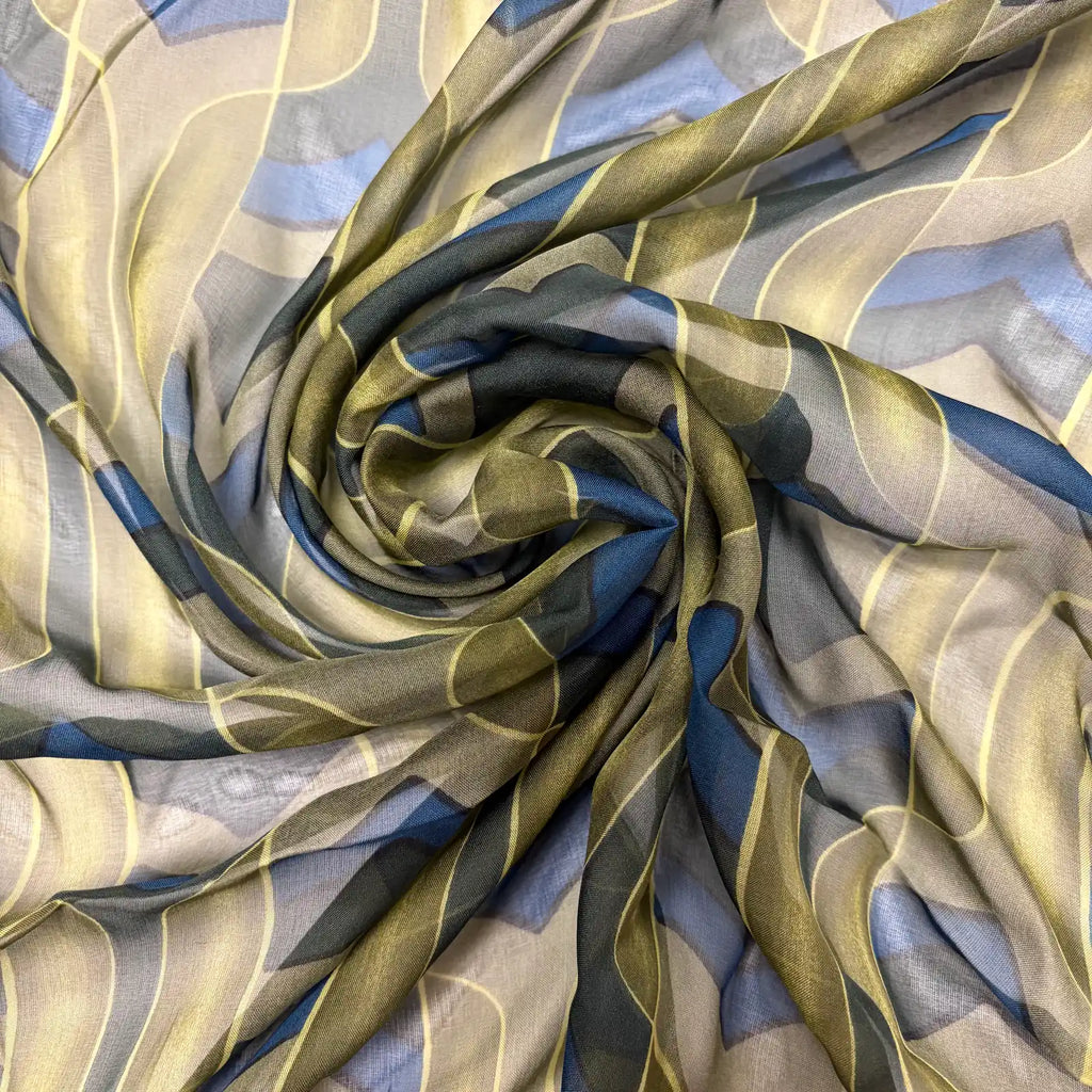 Olive and Blue Art Deco Print | Silk Chiffon