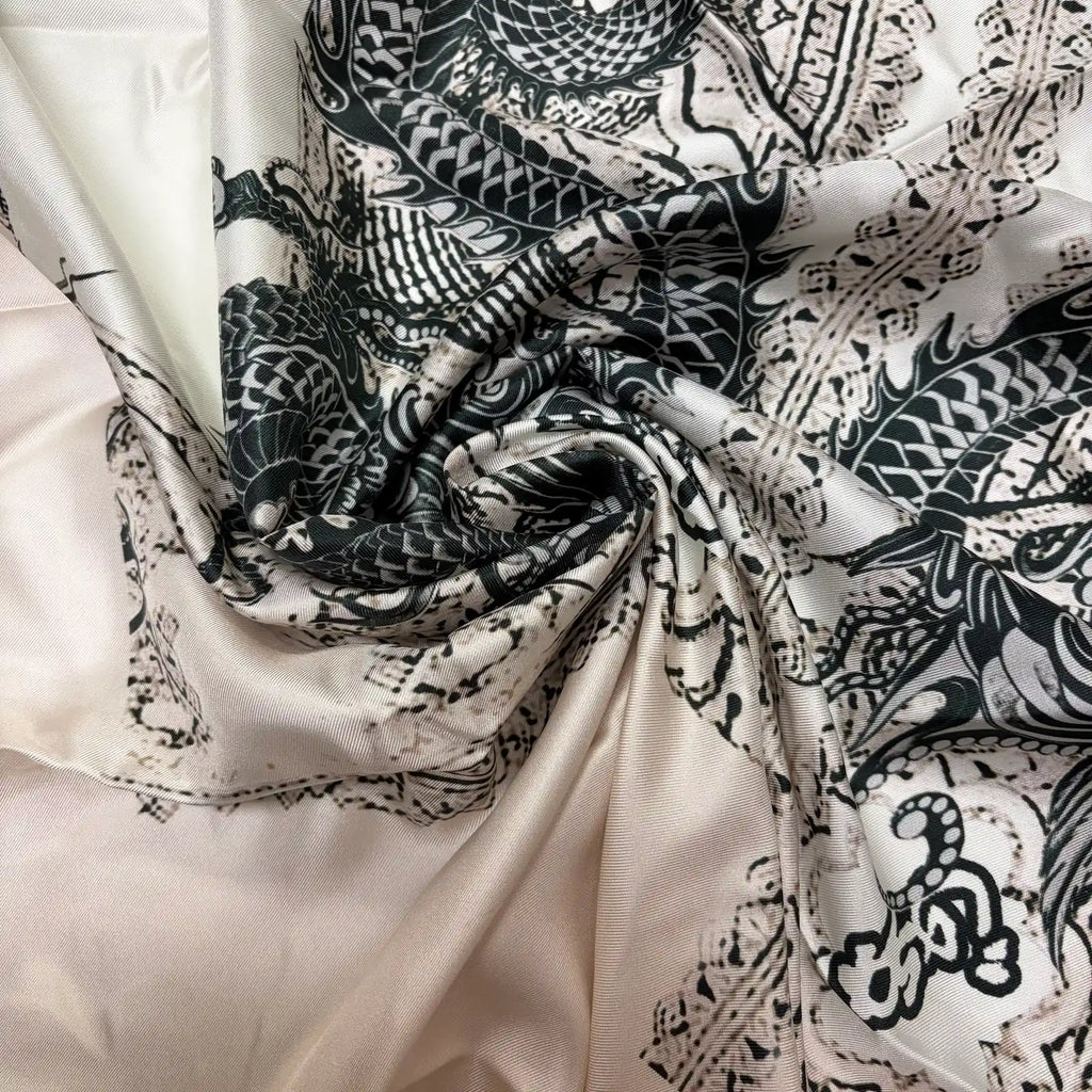 Black and Off-White Dragon Shirt Panel | Silk