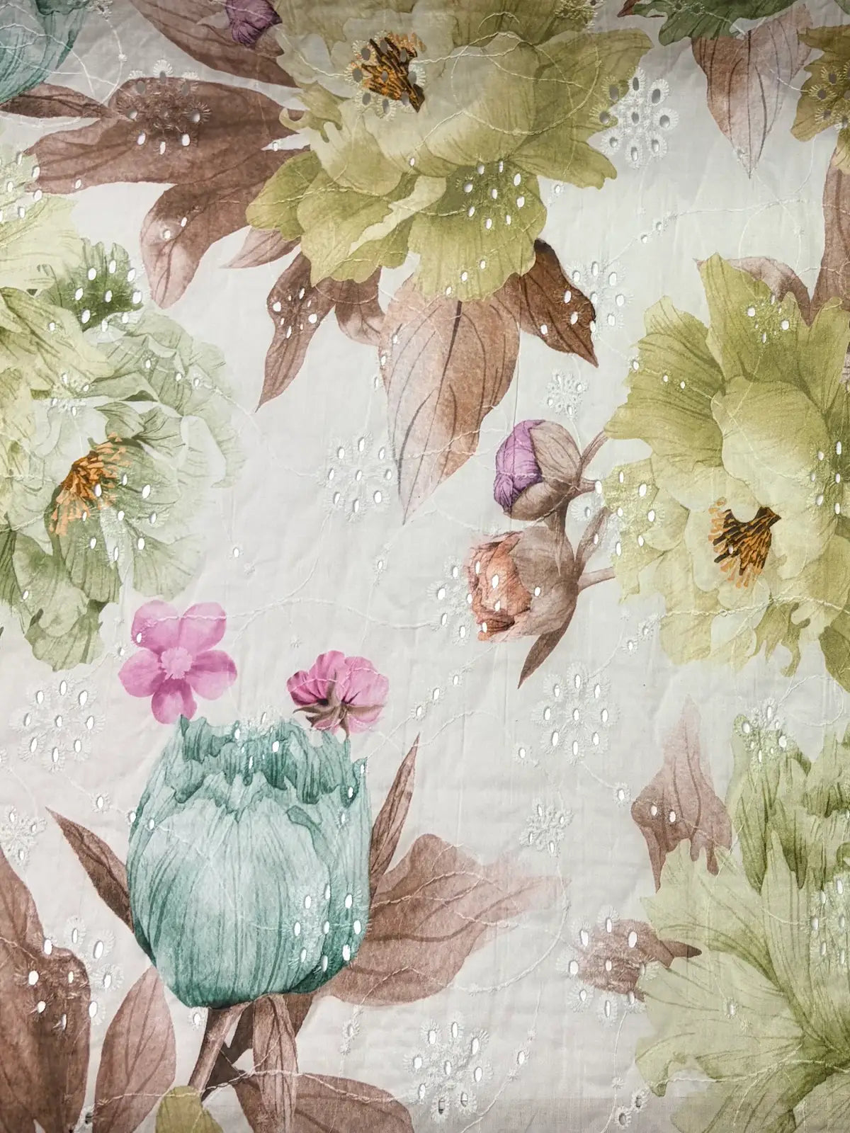 Green Floral Eyelet Cotton | Lace | Made in Italy