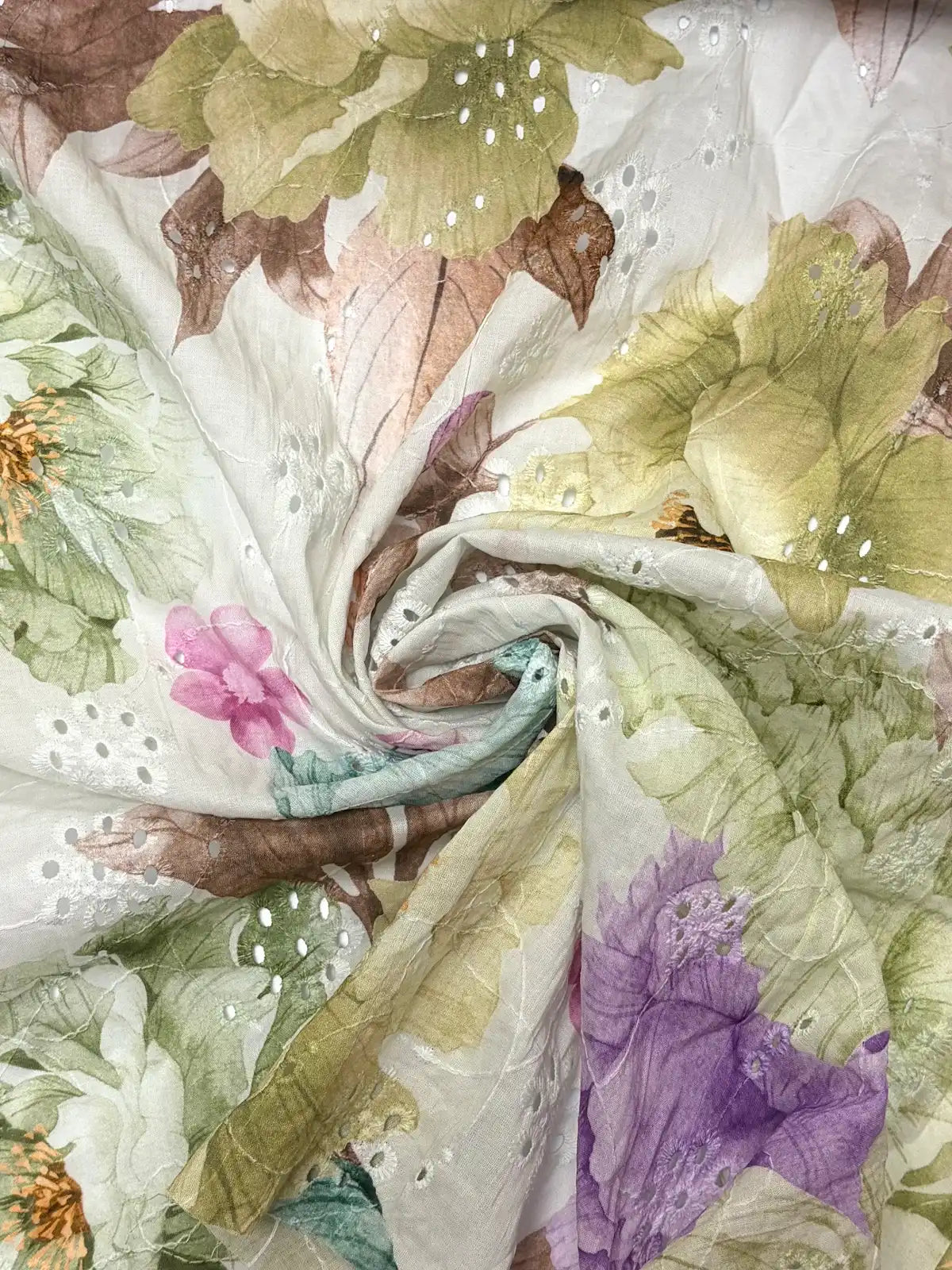Green Floral Eyelet Cotton | Lace | Made in Italy