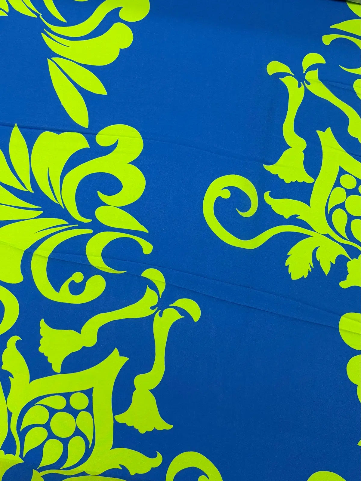 Blue with Green Floral Stripe | Viscose | Made in Italy
