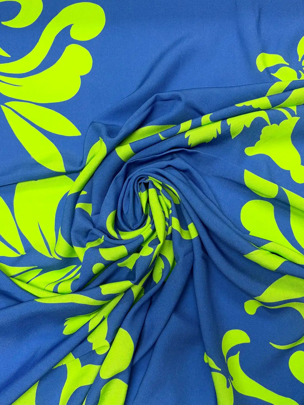 Blue with Green Floral Stripe | Viscose | Made in Italy