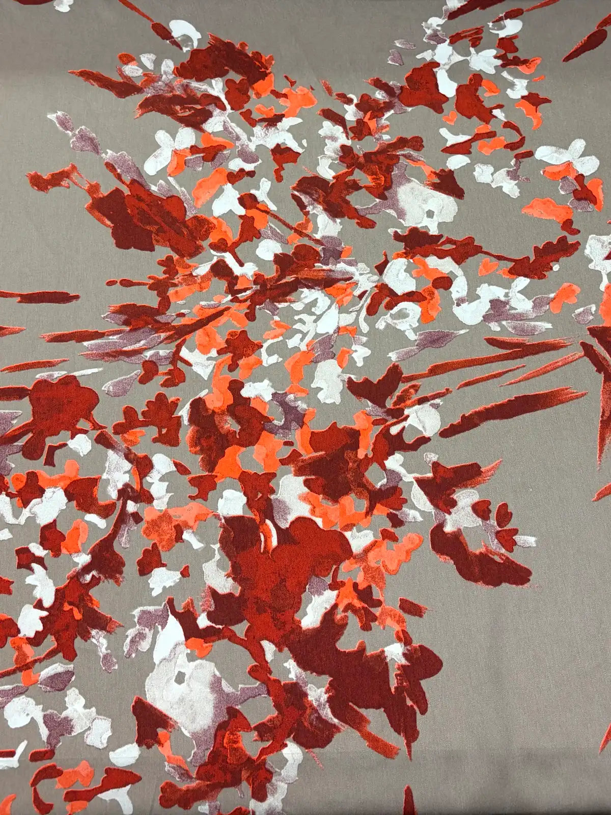 Burgundy Brushstroke Floral on Taupe | Viscose | Made in Italy