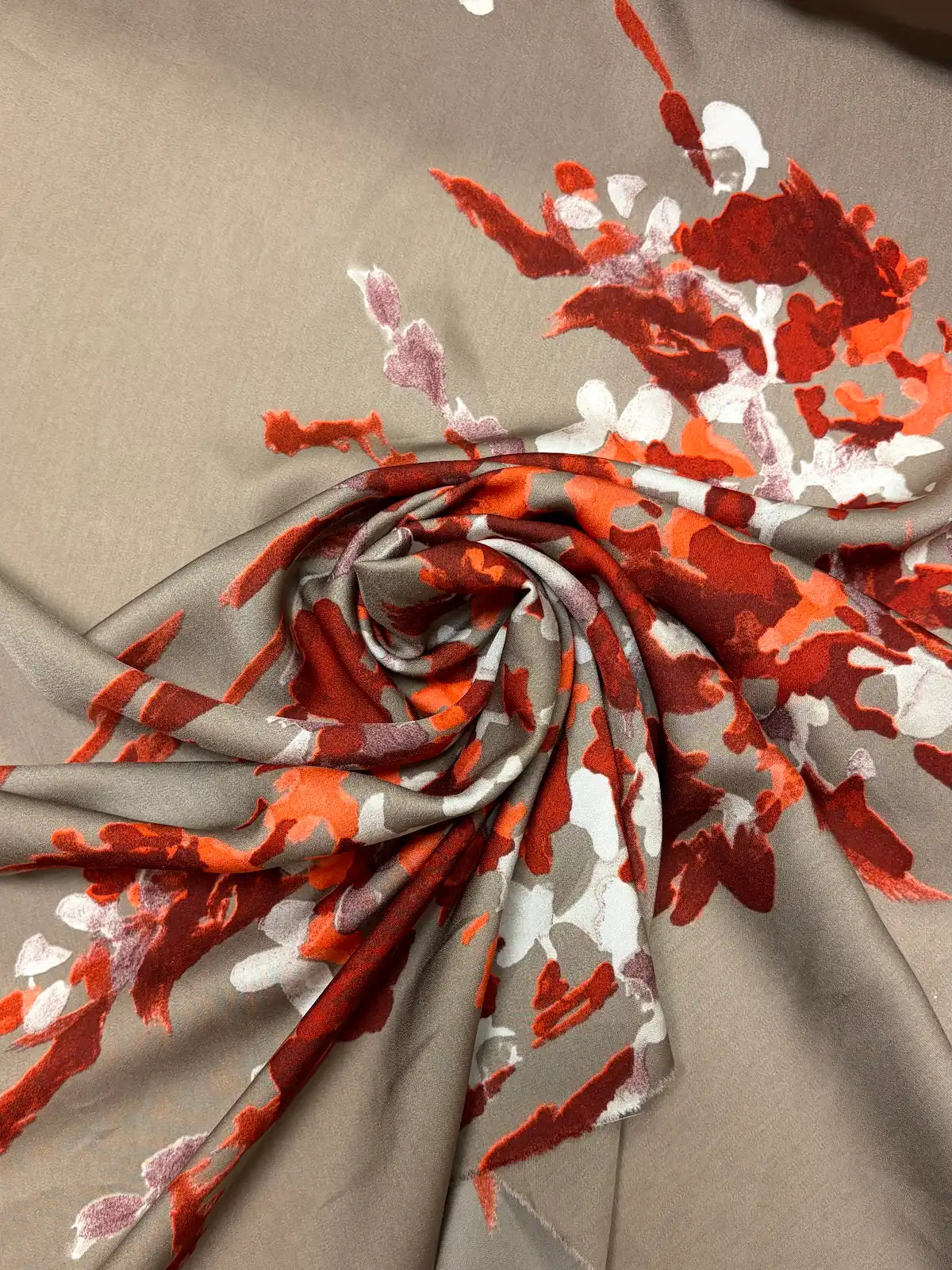 Burgundy Brushstroke Floral on Taupe | Viscose | Made in Italy