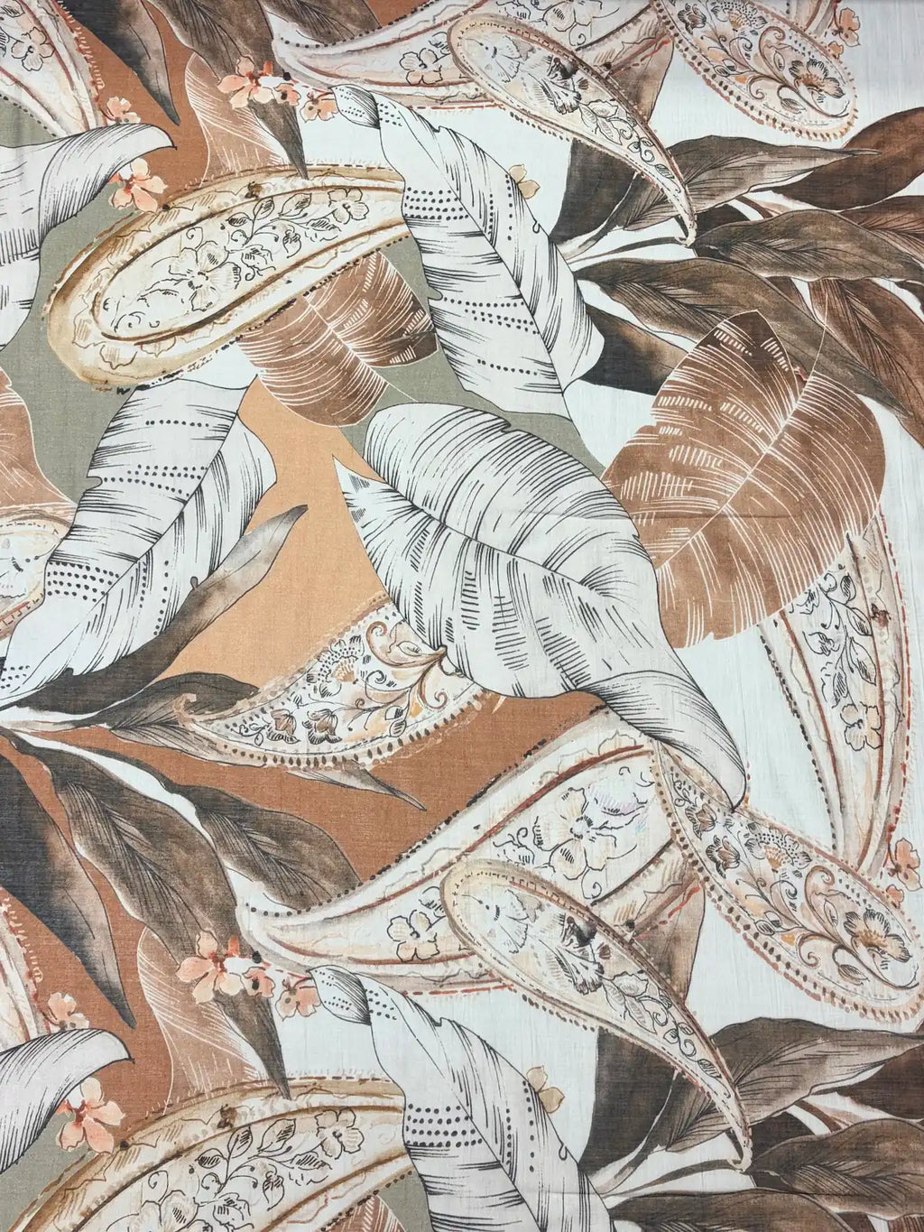 Leaves in Shades of Cool Brown | Viscose | Made in Italy