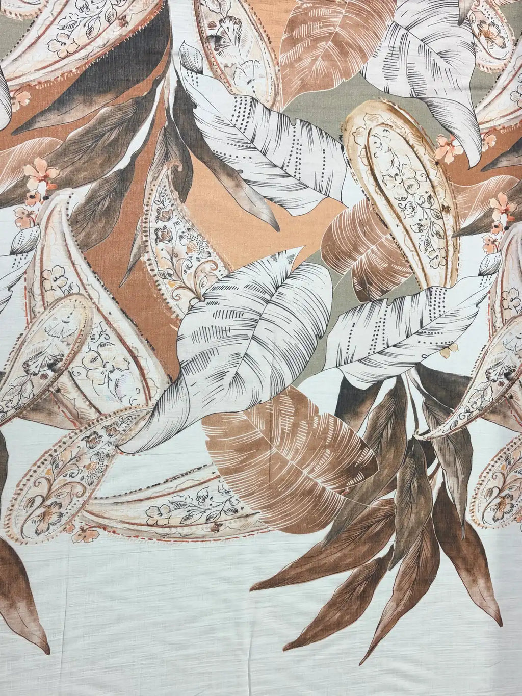 Leaves in Shades of Cool Brown | Viscose | Made in Italy