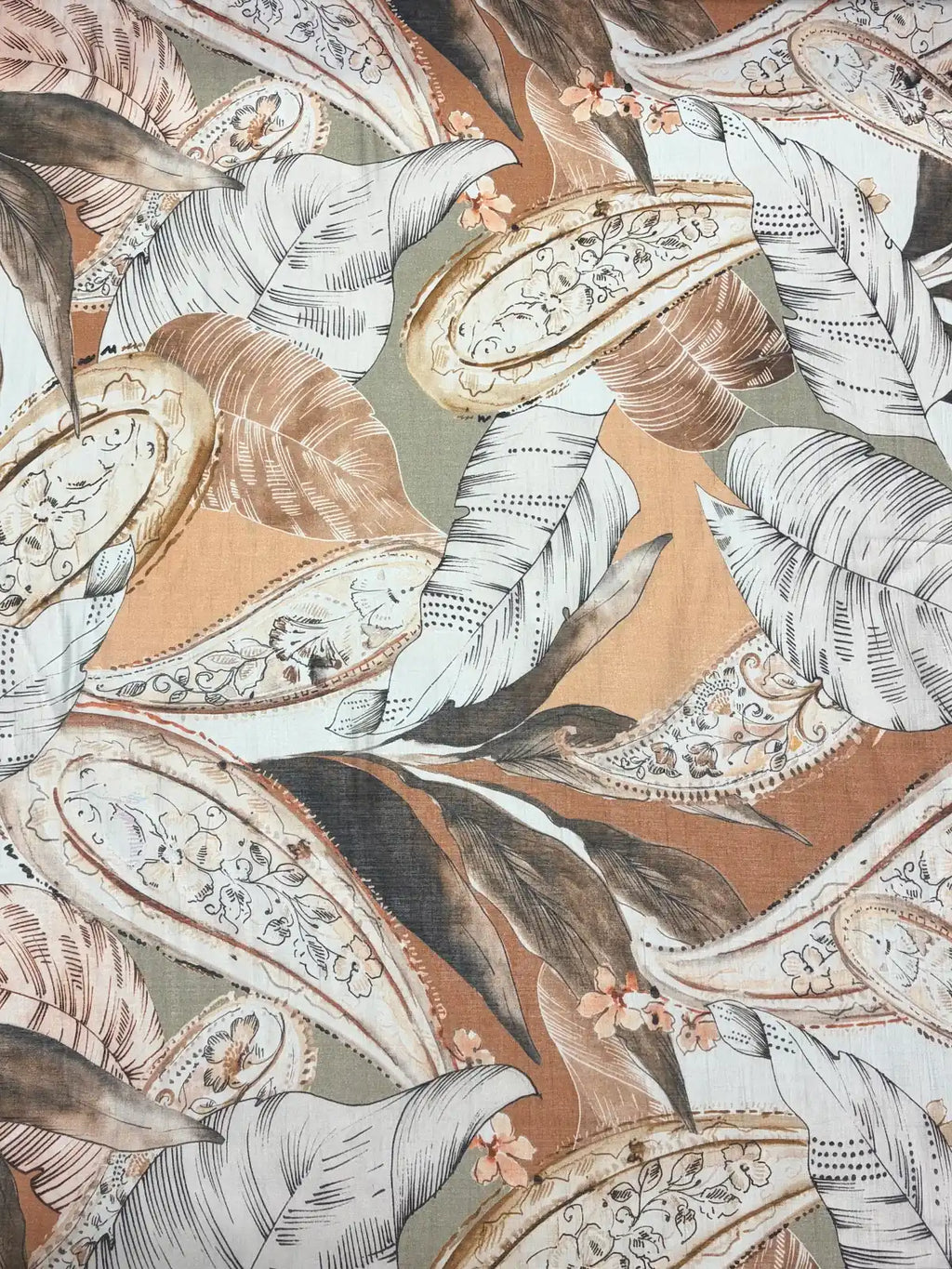 Leaves in Shades of Cool Brown | Viscose | Made in Italy