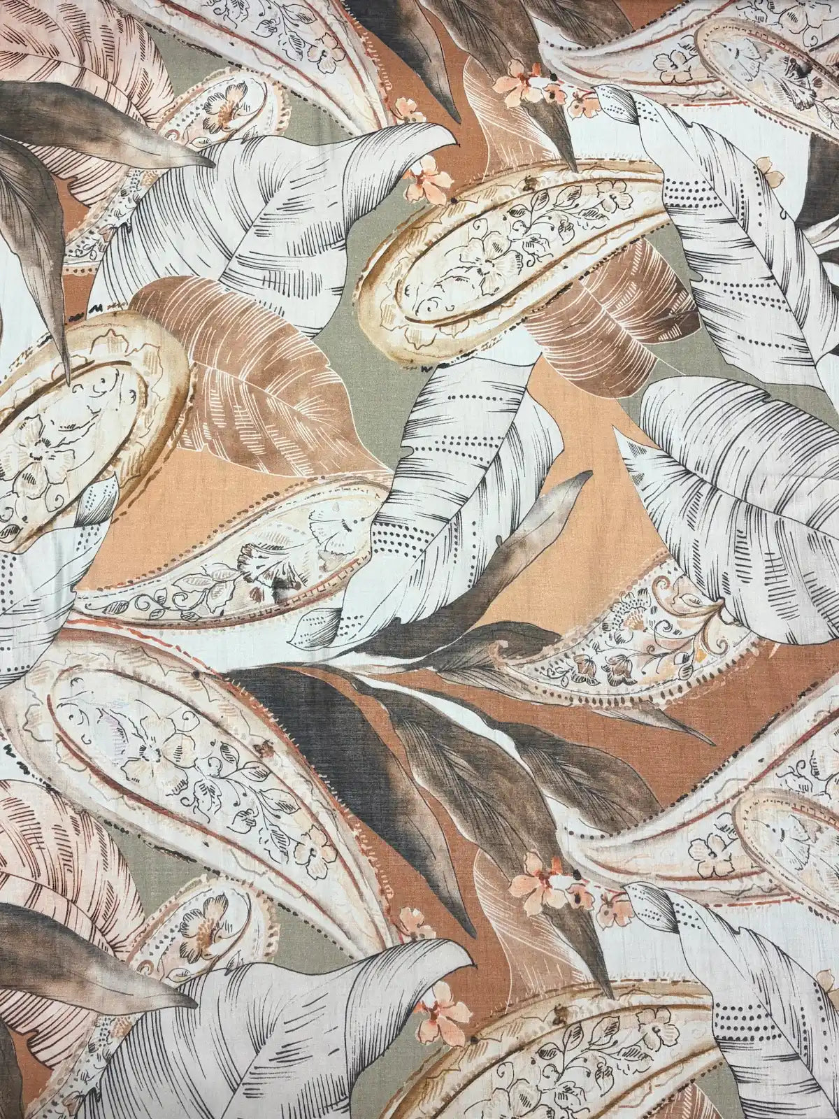 Leaves in Shades of Cool Brown | Viscose | Made in Italy