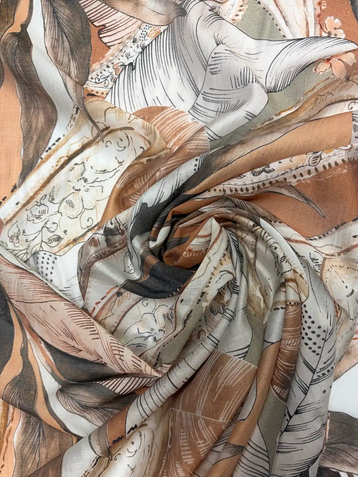 Leaves in Shades of Cool Brown | Viscose | Made in Italy