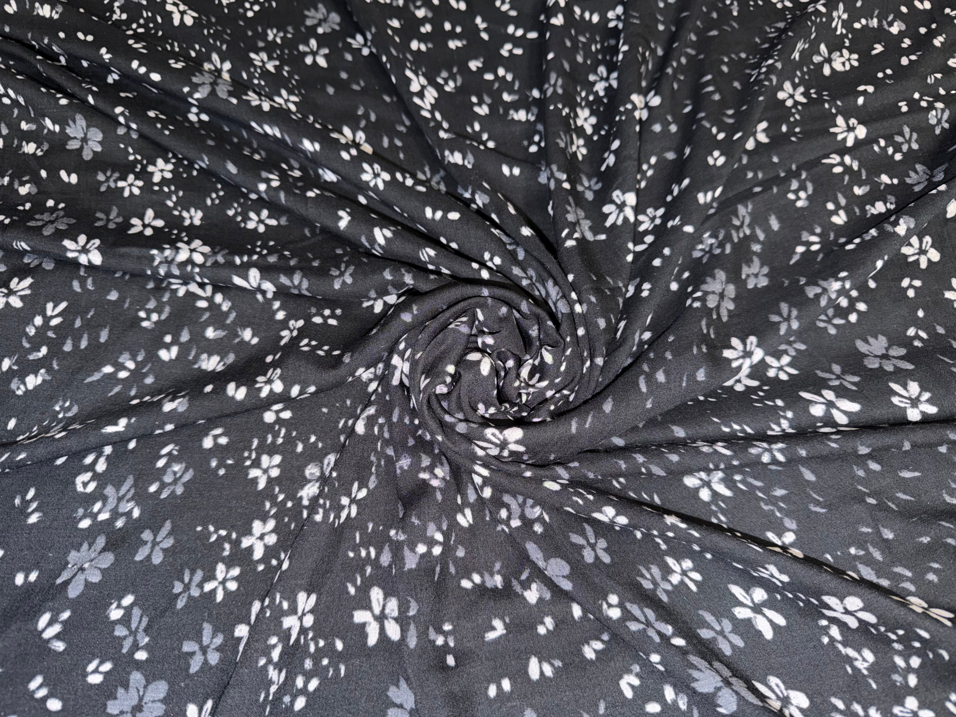 Black With White Flowers | Cotton Voile