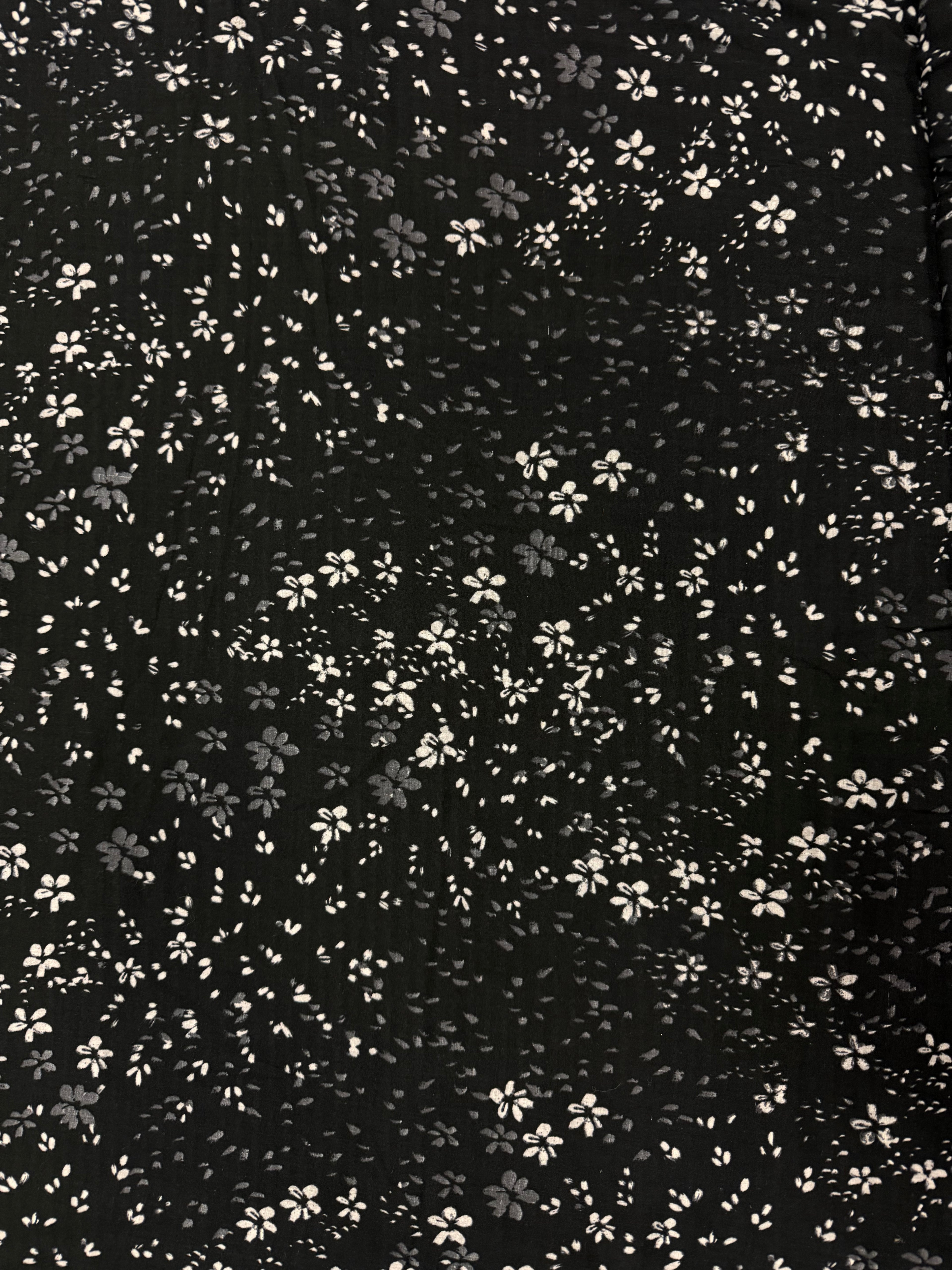 Black With White Flowers | Cotton Voile