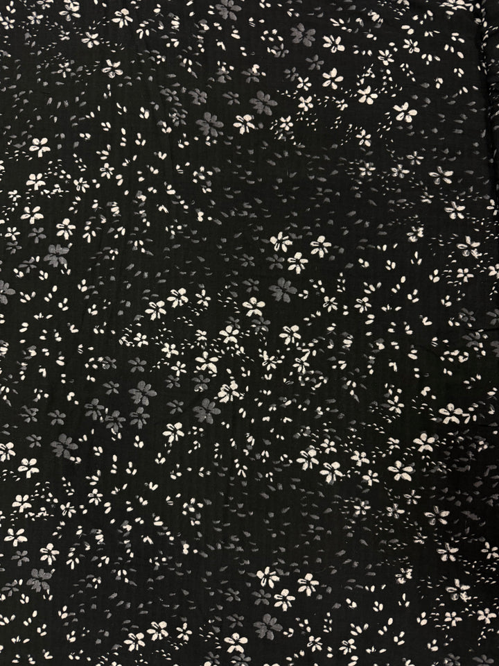 Cotton Lawn | Black With White Flowers