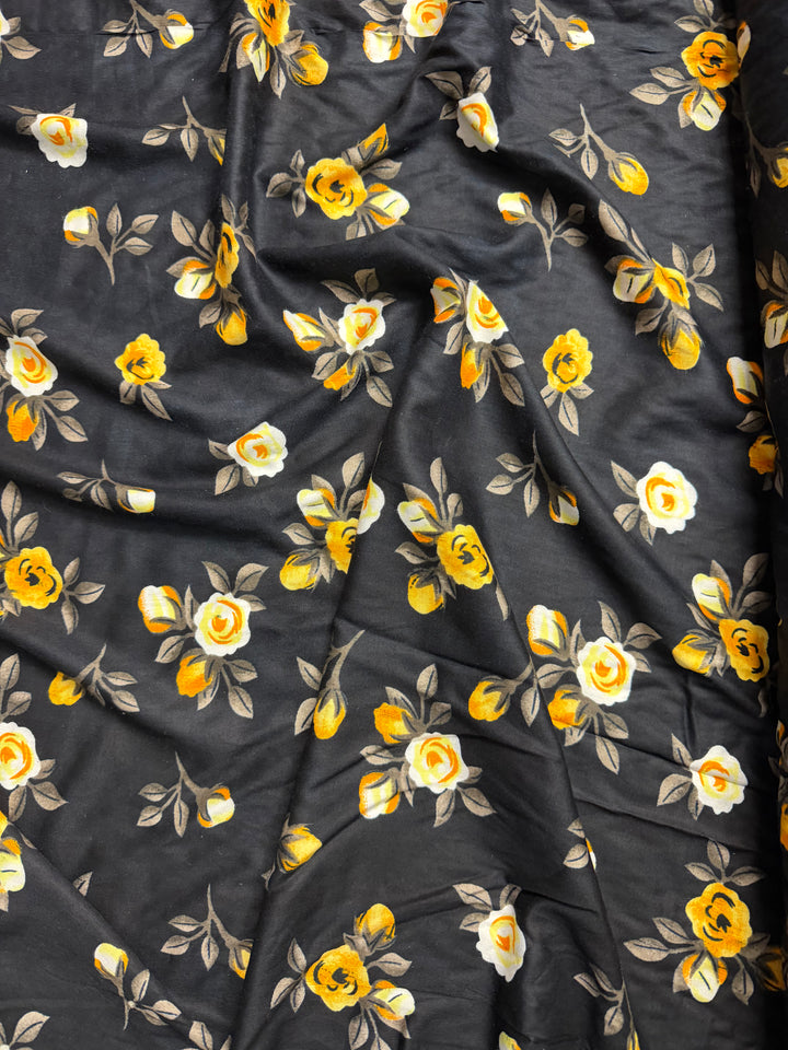 Liberty Cotton | Black With Orange Flowers