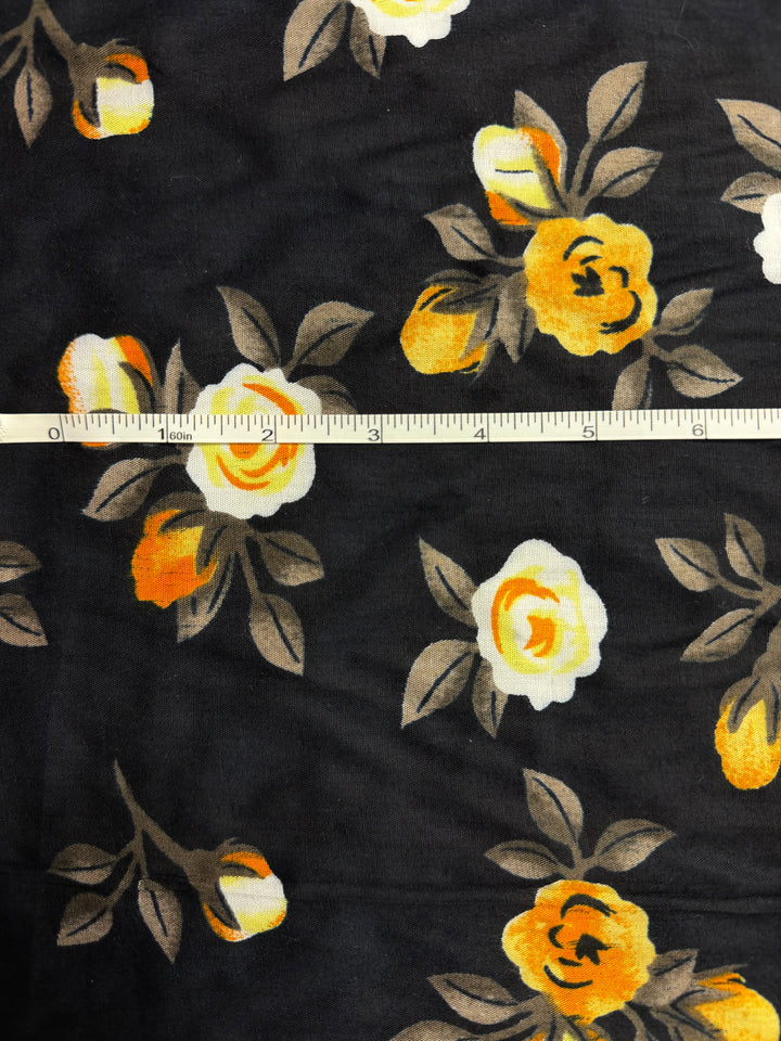 Liberty Cotton | Black With Orange Flowers