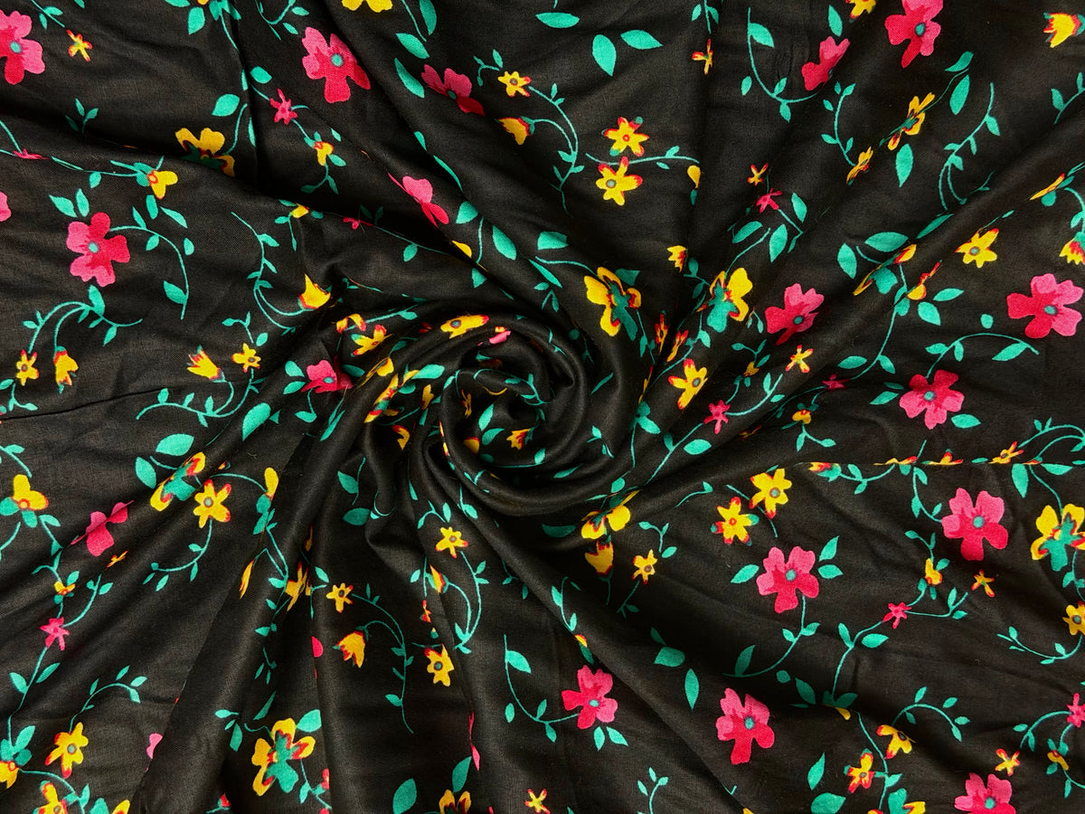 Black with Pink/Orange Floral | Liberty Cotton