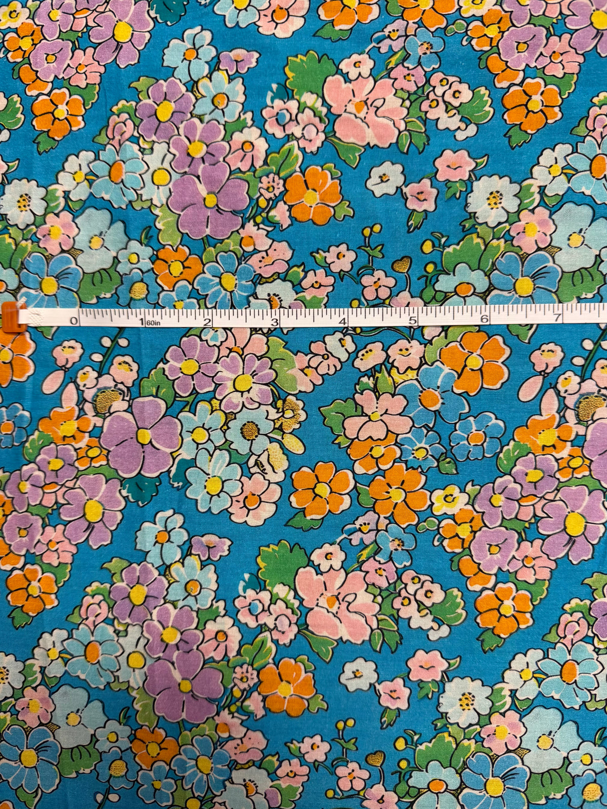 Blue with Pink/Orange/Purple Floral Lawn | Liberty Cotton