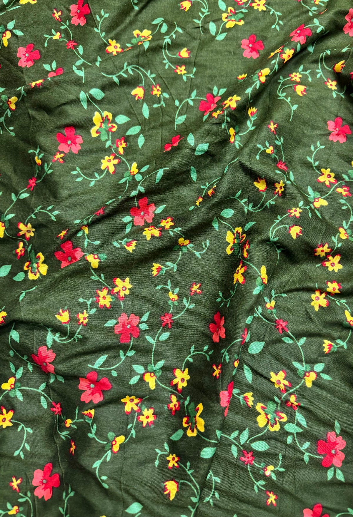 Olive Green with Red/Orange Floral | Liberty Cotton