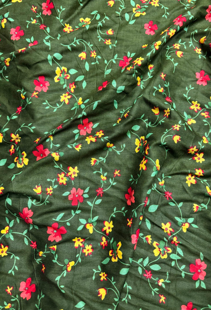 Olive Green with Red/Orange Floral | Liberty Cotton