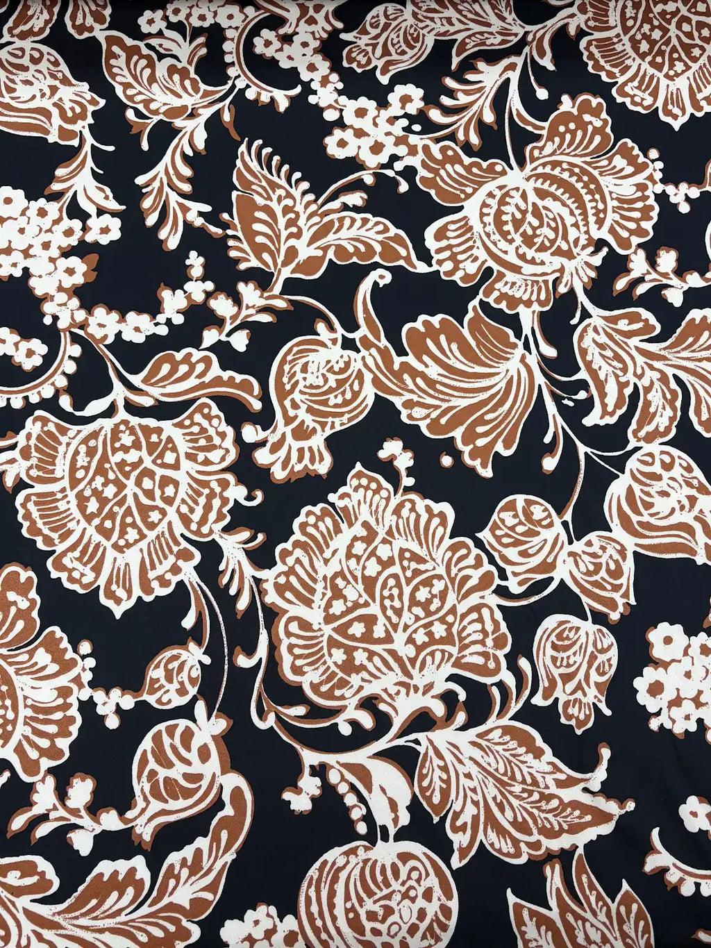 Brown and Cream Floral on Black | Viscose | Made in Italy