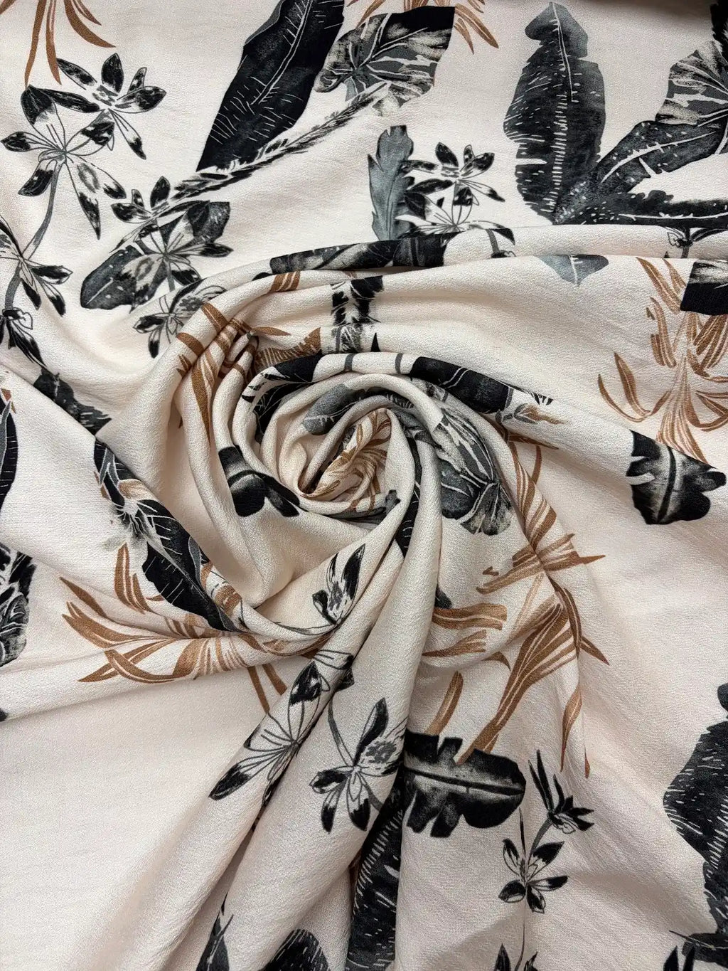 Brown and Black Floral on Cream | Viscose | Made in Italy