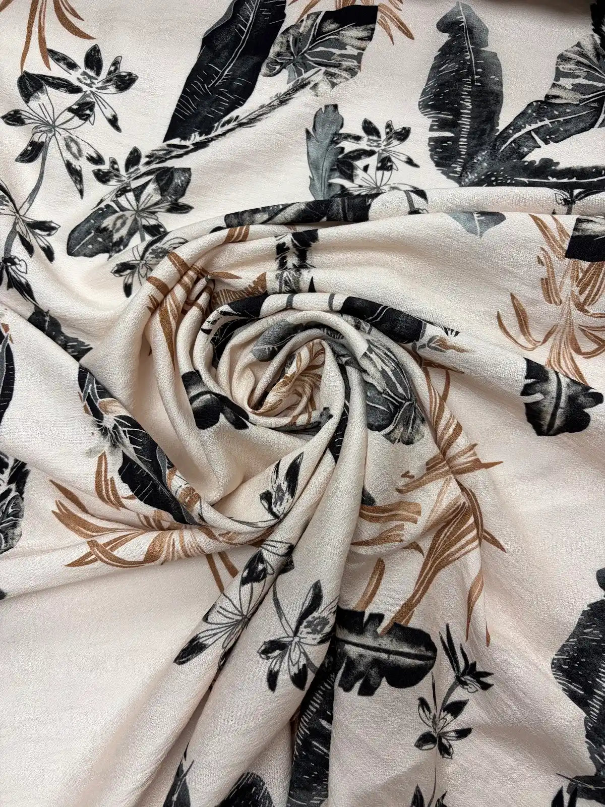 Brown and Black Floral on Cream | Viscose | Made in Italy
