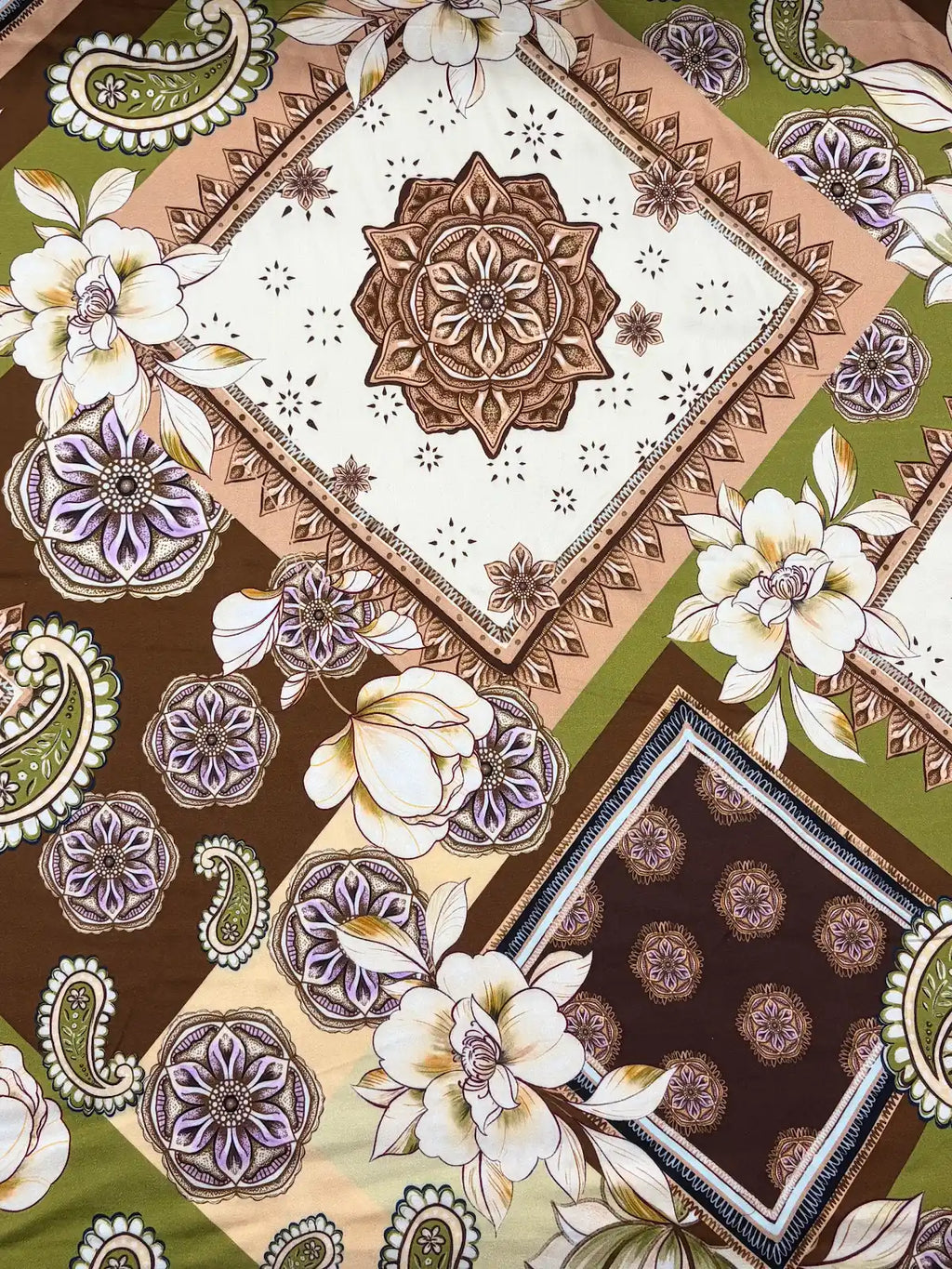 Green and Brown Patchwork Floral | Viscose | Made in Italy