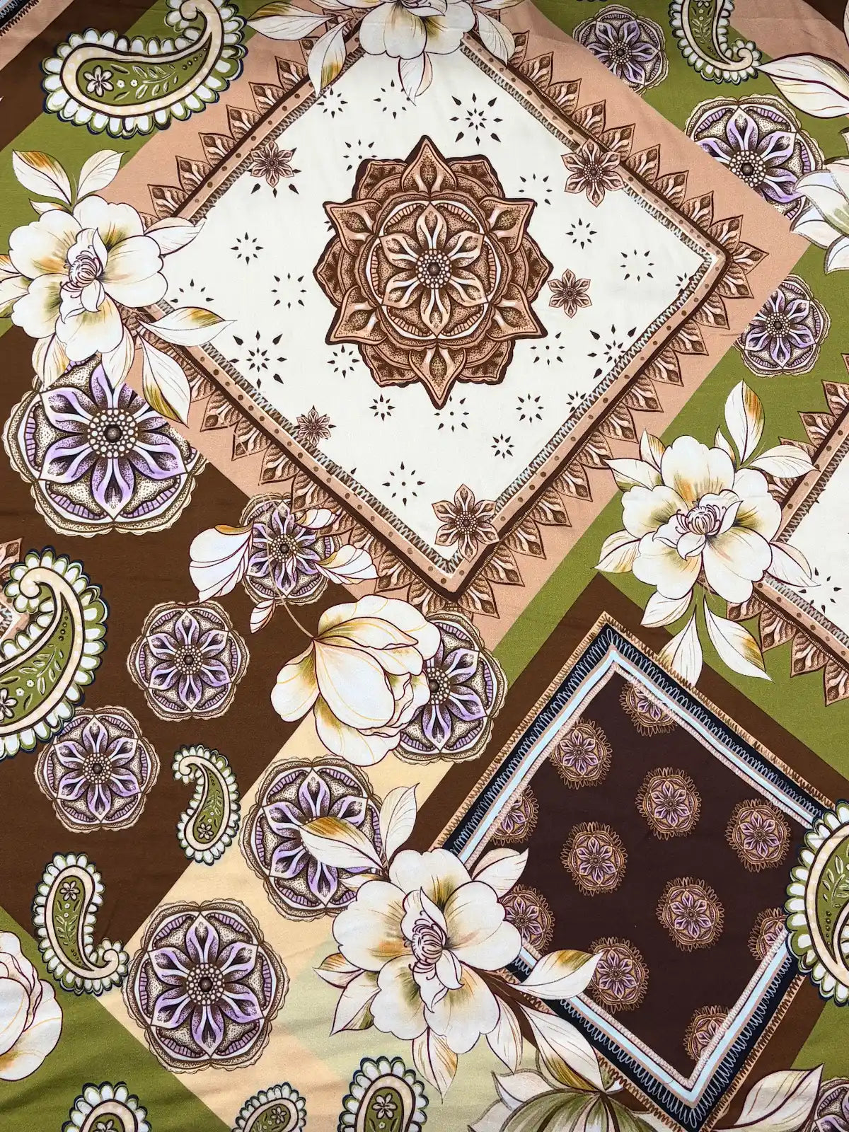 Green and Brown Patchwork Floral | Viscose | Made in Italy