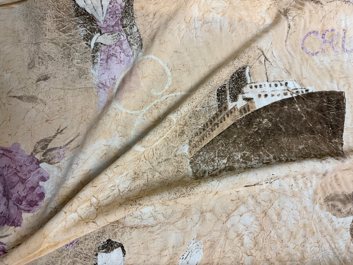 Beige design with Ships and Floral | Liberty Cotton