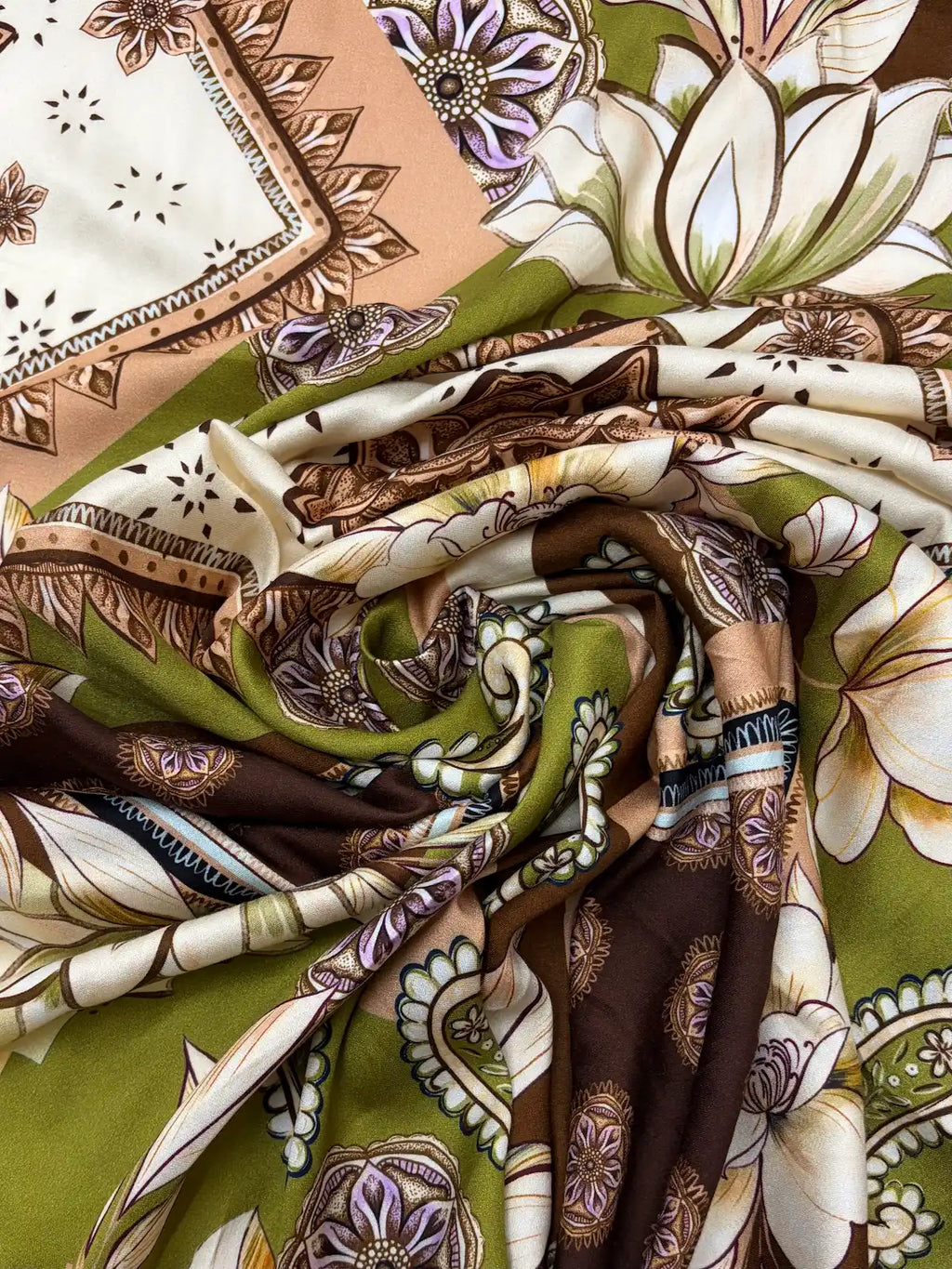 Green and Brown Patchwork Floral | Viscose | Made in Italy