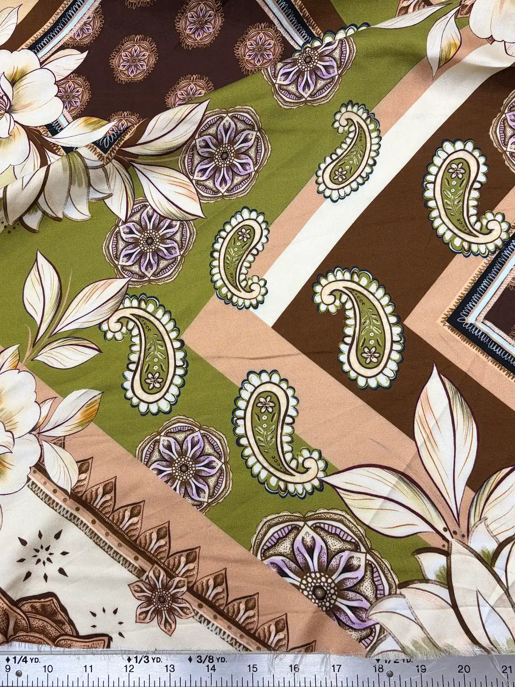 Green and Brown Patchwork Floral | Viscose | Made in Italy