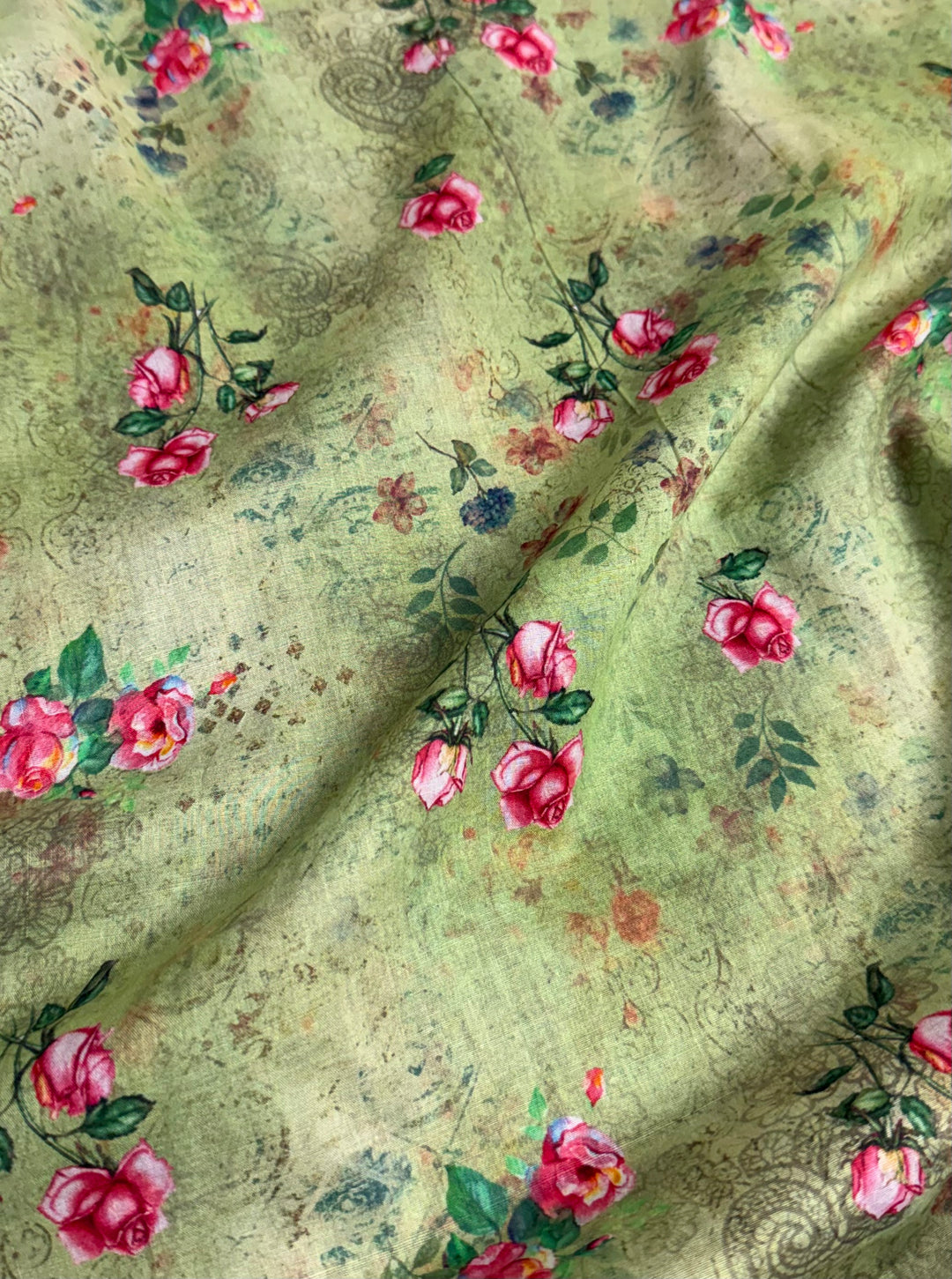 Green with Pink Flowers | Liberty Cotton