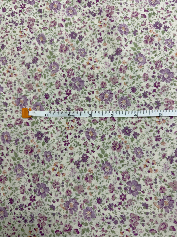Cream with Purple/Pale Pink Floral | Liberty Cotton