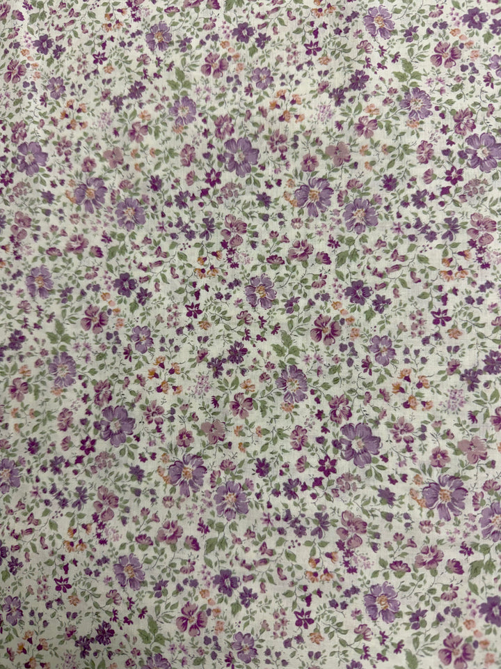 Cream with Purple/Pale Pink Floral | Liberty Cotton