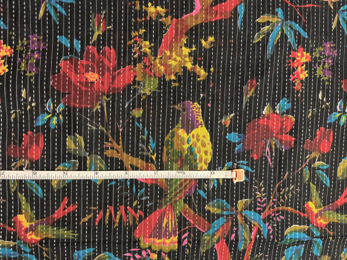 Black with Tropical Birds and Floral | Kantha Cotton