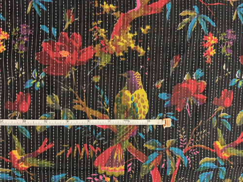 Black with Tropical Birds and Floral | Kantha Cotton