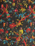 Black with Tropical Birds and Floral | Kantha Cotton