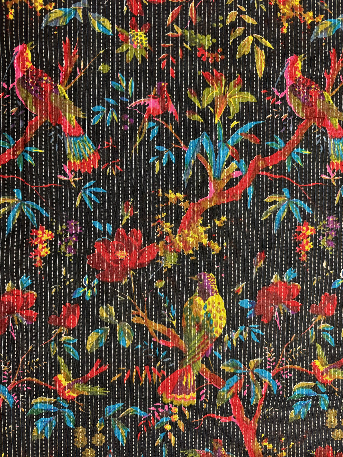 Black with Tropical Birds and Floral | Kantha Cotton