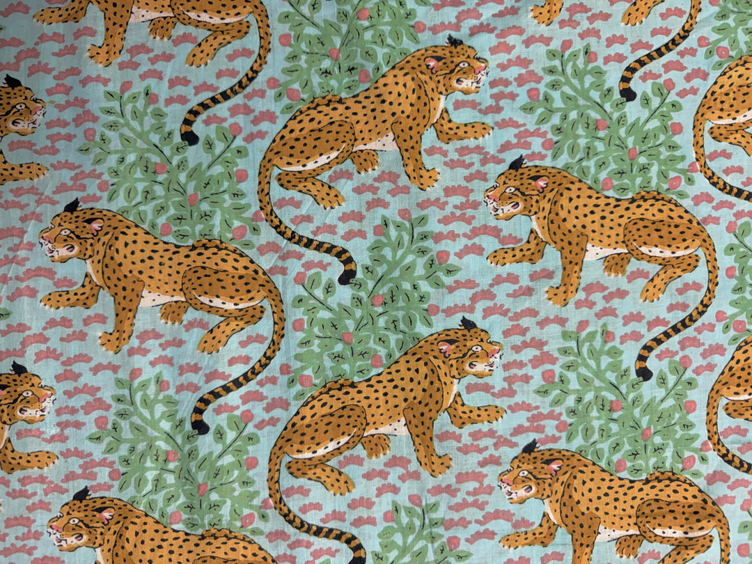 Blue Print with Cheetahs  | Cotton