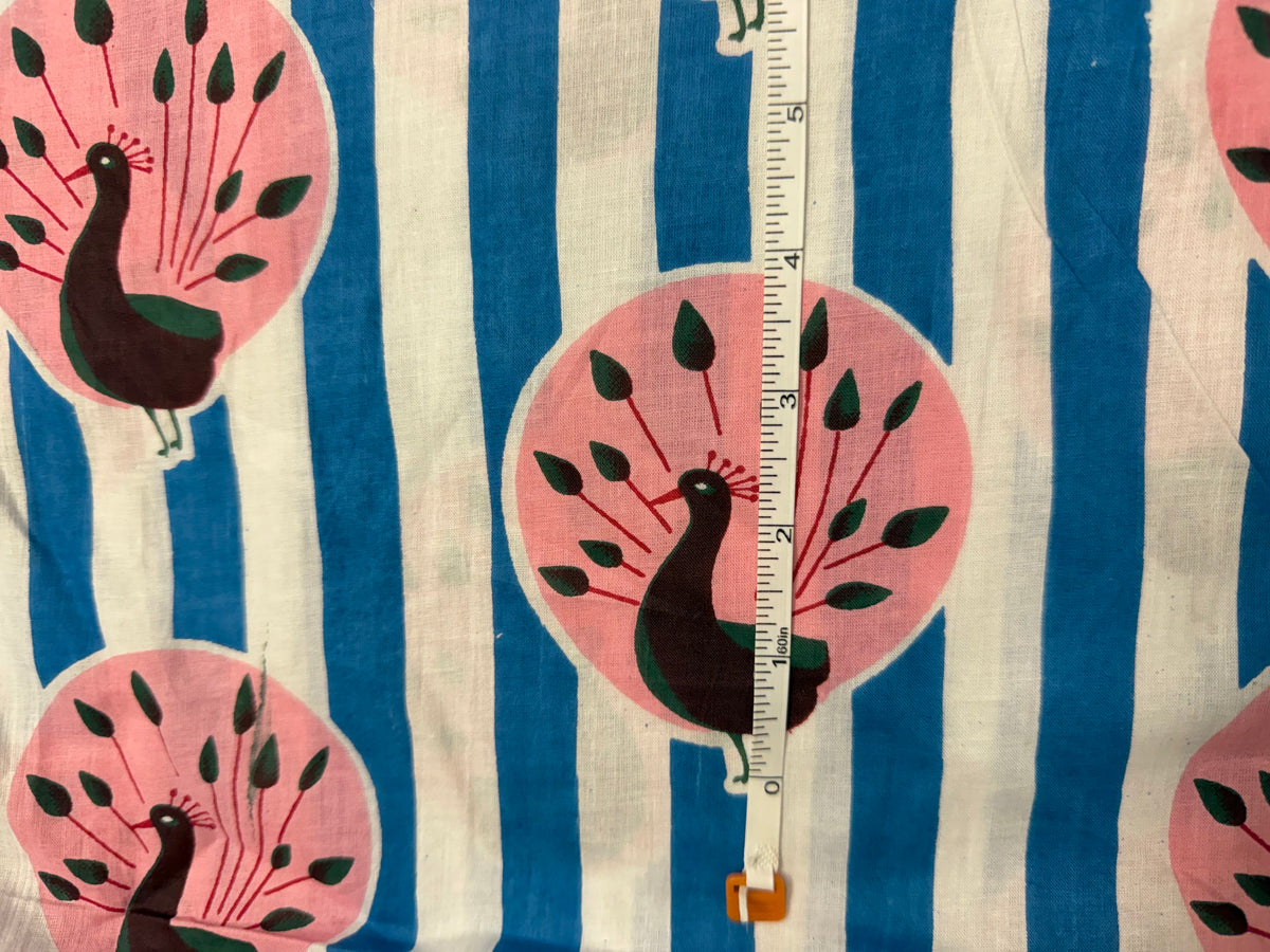 Blue Stripe Peacock Print | Cotton