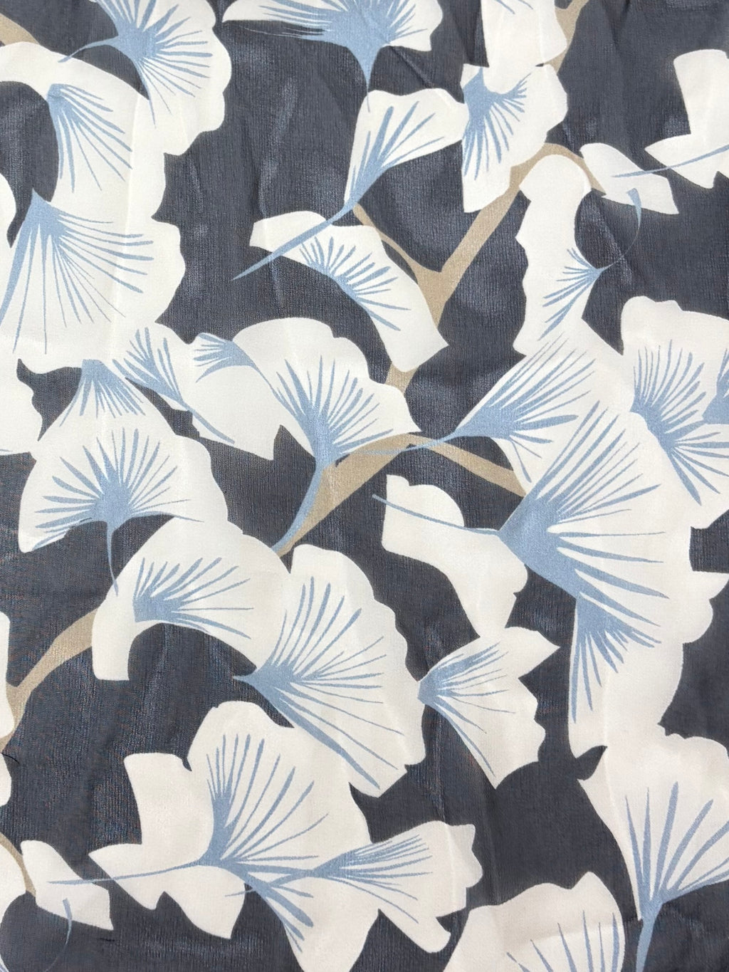 Black with Blue and White Ginko | Silk Chiffon