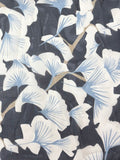Black with Blue and White Ginko | Silk Chiffon
