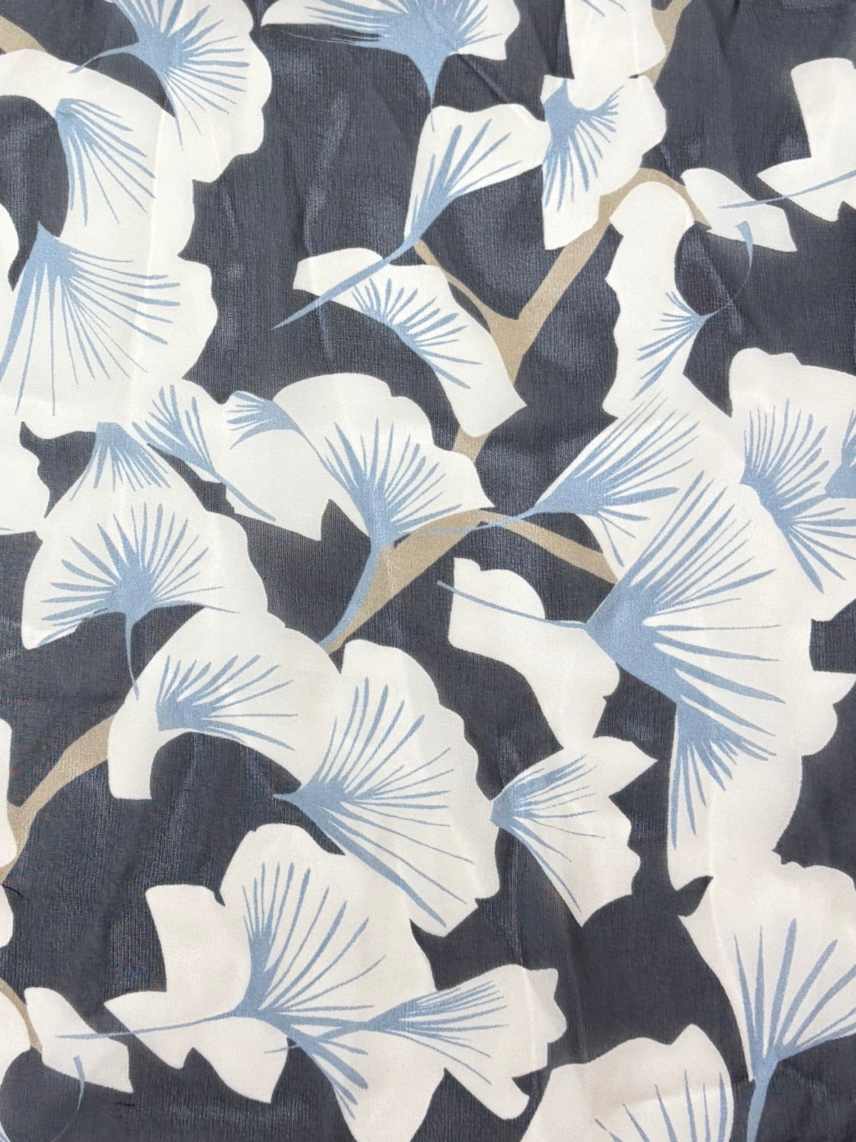 Black with Blue and White Ginko | Silk Chiffon